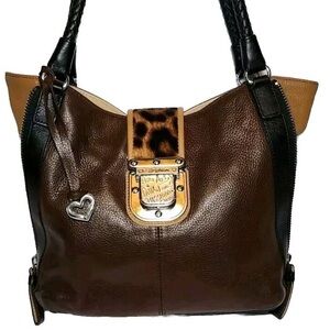 Brighton Brown and Black Shoulder Bag with Leopard Accent